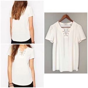 Madison Scotch Miami Deco Lace Up Cream Top